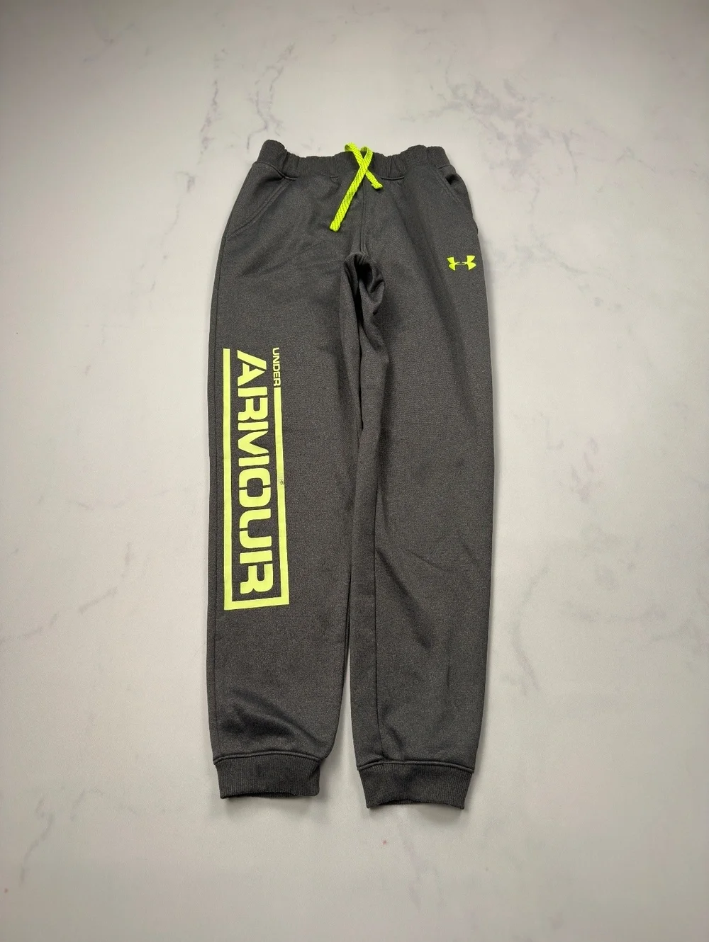 Under Armour Sweatpants Gray Neon Logo Loose Fit - Boys Large